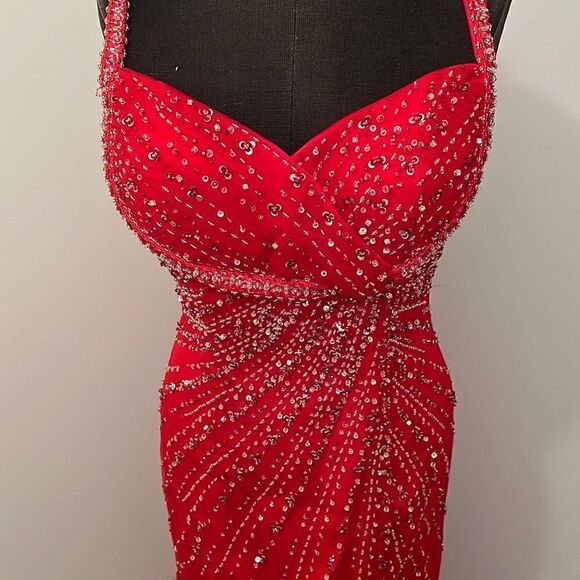 Alfred Angelo, Red Beaded Maxi Prom Dress - Picture 4 of 16